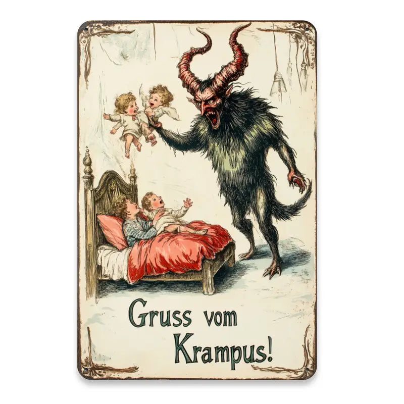 Vintage Style "Gruss Vom Krampus" Metal Plate Sign